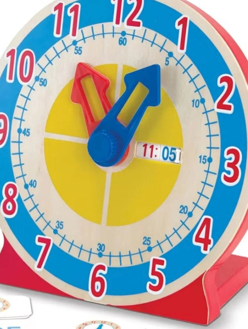 Melissa & Doug Wooden Learning Clock Toy - Blue, Red & Yellow